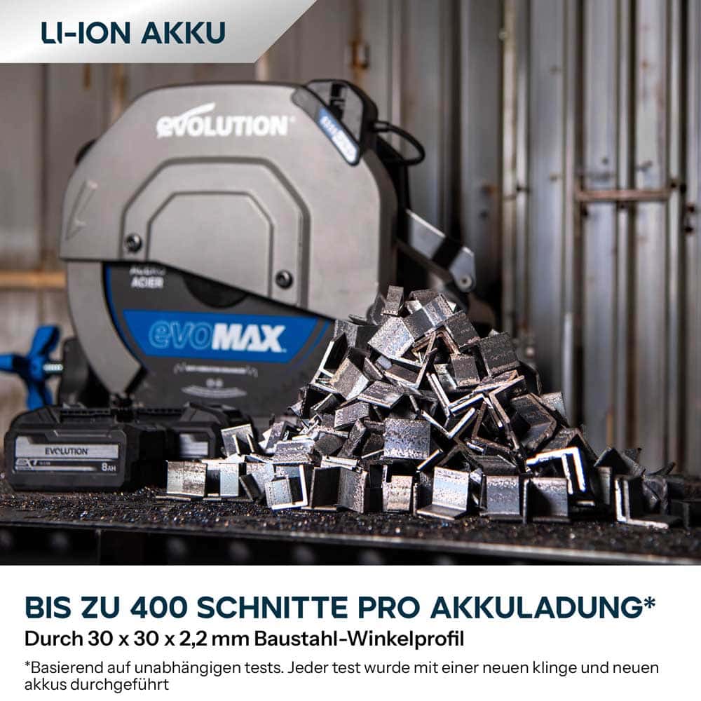Akku-Kappsäge für Metall, 355mm mit bürstenlosem 36V Motor und EvoMax-Sägeblatt | S355CPS-Li