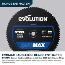 Akku-Kappsäge für Metall, 355mm mit bürstenlosem 36V Motor und EvoMax-Sägeblatt | S355CPS-Li