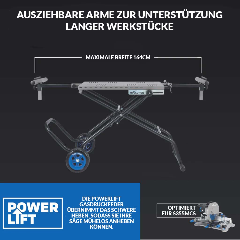 Evolution S355MCS Kappsägeständer / Trennschleifmaschine-Ständer mit Powerlift-Unterstützung