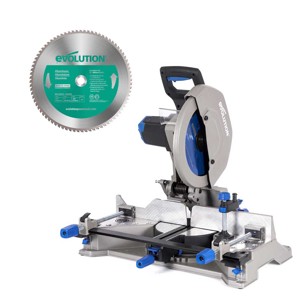 Evolution S355MCS 355mm Kapp- und Gehrungssäge, schwere Ausführung für Metallschneiden mit Sägeblättern aus Stahl und Aluminium