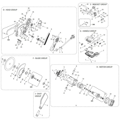 Evolution R255SMS-DB Zug-Kappsäge Ersatzteile (Kopf)