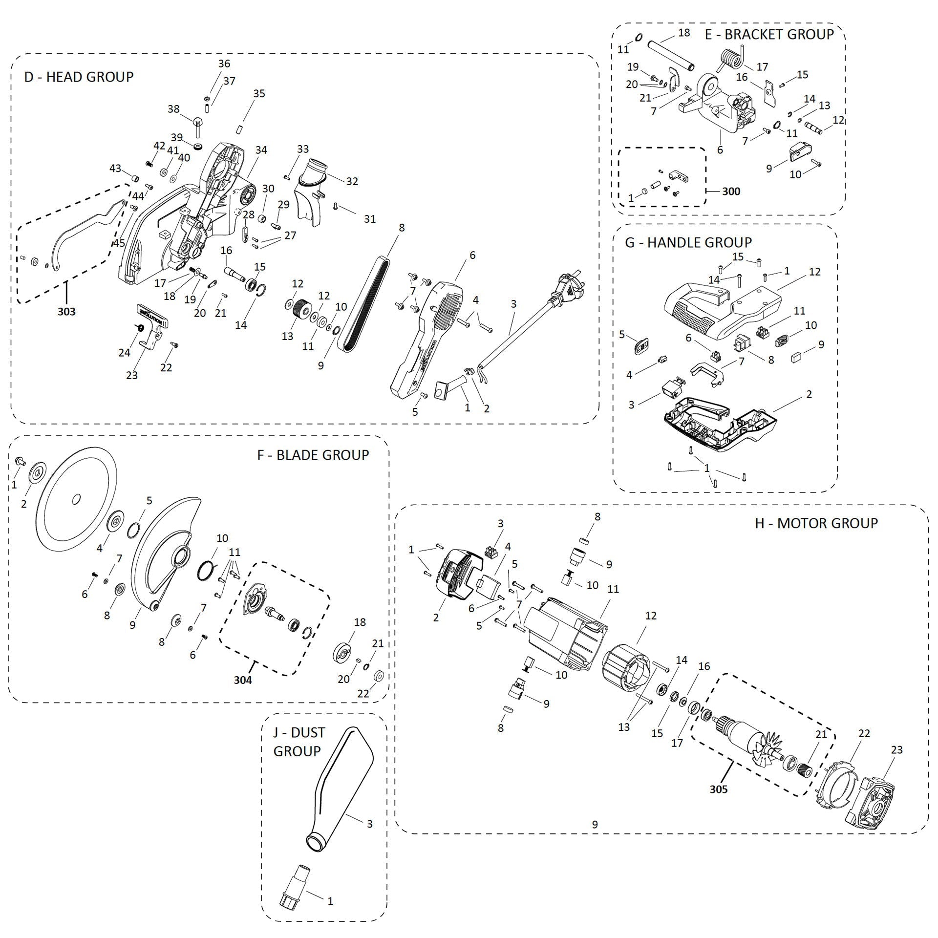 Evolution R255SMS-DB+ Zug-Kappsäge Ersatzteile (Kopf)