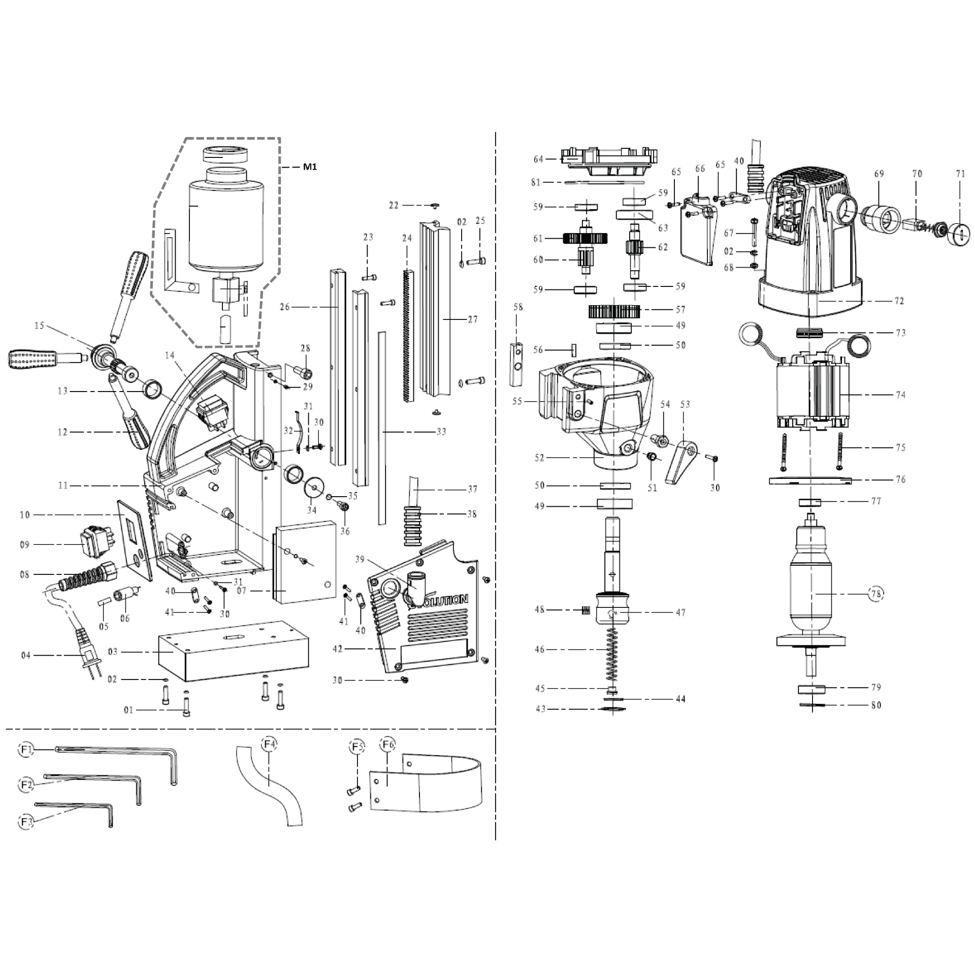 Evolution EVOMAG42 Magnetbohrmaschine Ersatzteile (Hauptgehäuse)