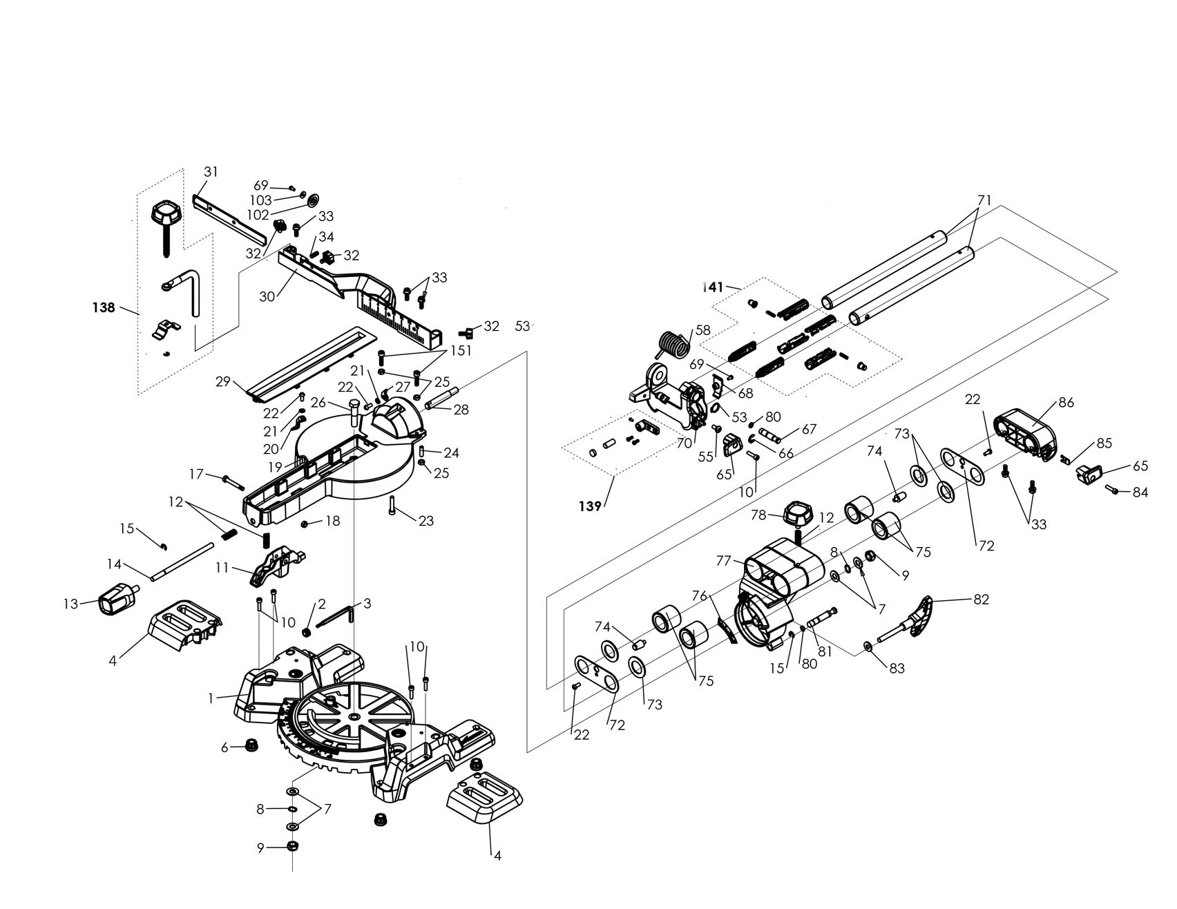 Evolution R210SMS & R210SMS+ Zug-Kappsäge Ersatzteile (Basisteil) (Jan 2018)