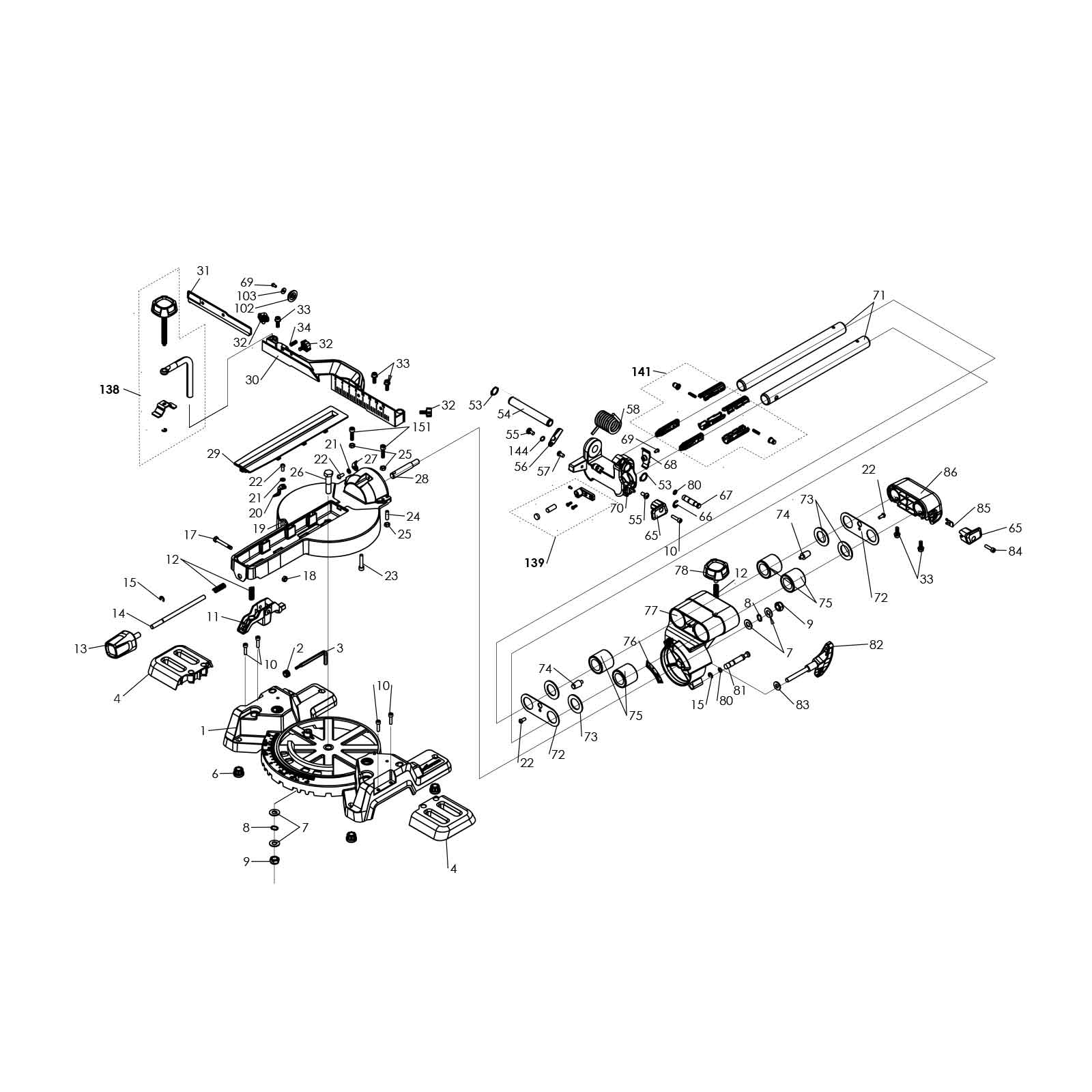 Evolution R210SMS Zug-Kappsäge Ersatzteile (Basisteil) (Mai 2024)