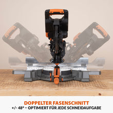 Evolution R255SMS-DB-Li, kabellose, bürstenlose 36-Volt-Gehrungssäge mit Doppelgehrungsneigung, 255-mm-Multi-materialsägeblatt  und optionalen 2x 5-Ah-Akkus und Doppelanschluss-Ladegerät