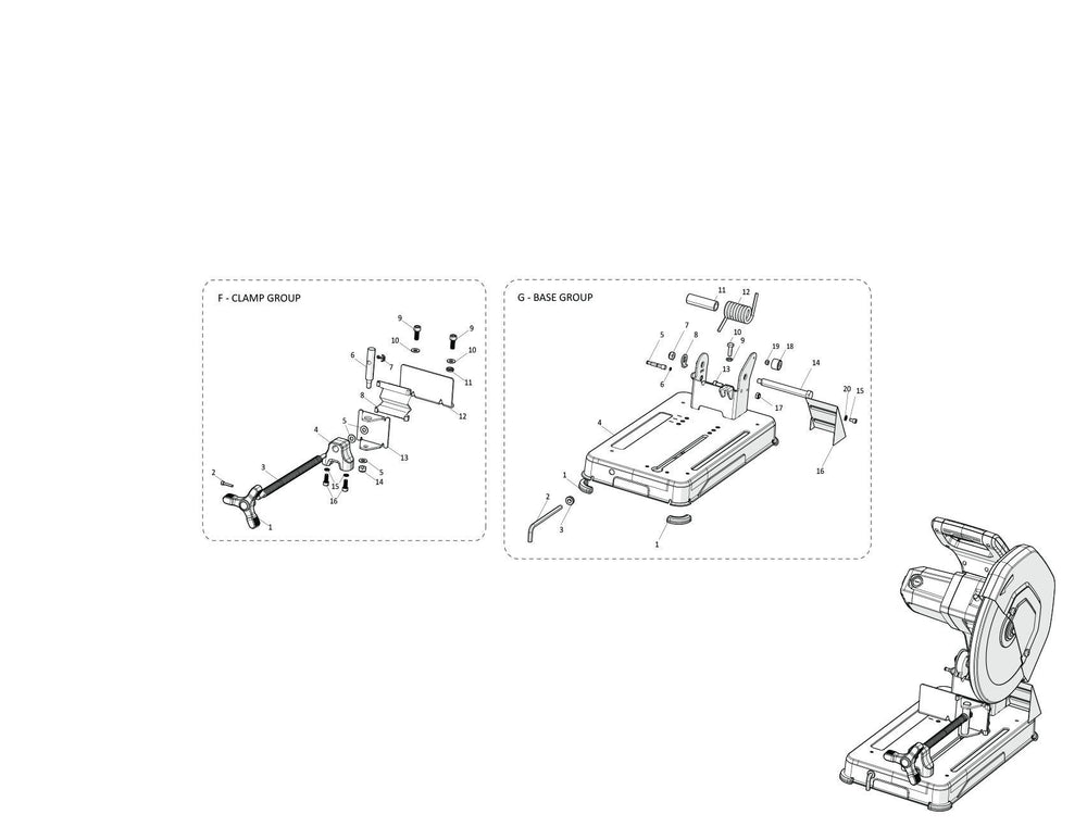 Evolution R355CPS Chop Saw Ersatzteile (Basisteil)