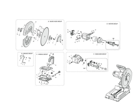 Evolution R355CPS Chop Saw Ersatzteile (Kopf Abschnitt)