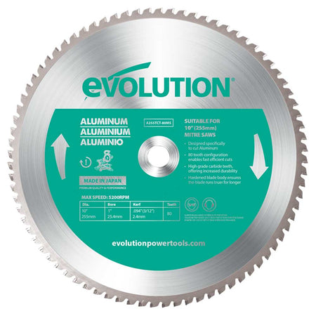 Evolution 255mm Aluminiumschneidklinge mit 80 Zähnen, TCT-Gehrungssägeblatt