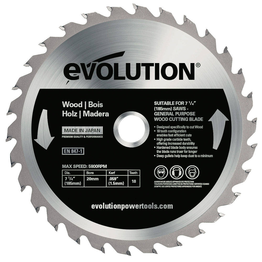 Evolution 185mm Feinschnitt-Holzschneidklinge mit 40 Zähnen, TCT-Kreissägeblatt