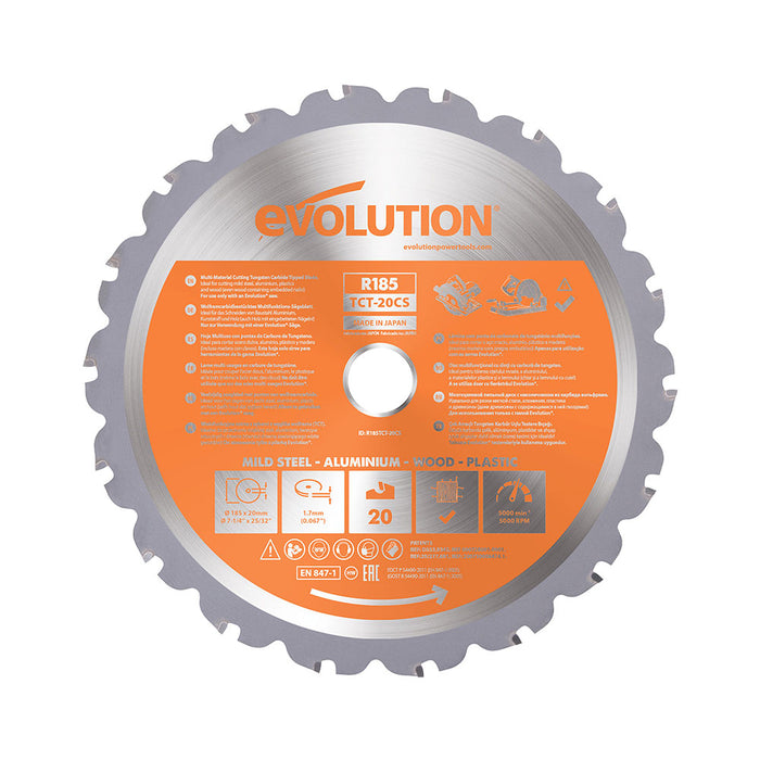 Evolution 185mm Mehrzweckschneidklinge mit 20 Zähnen, TCT-Kreissägeblatt