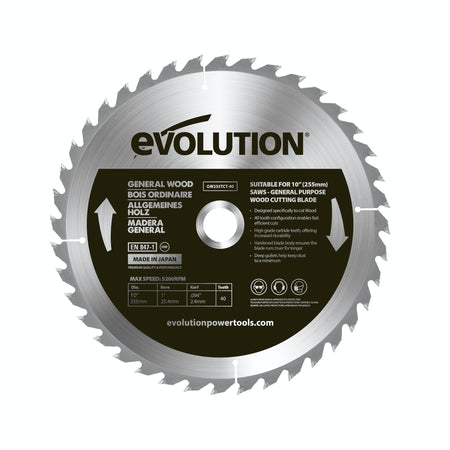 Evolution 255mm Allgemeine Holzschnittklinge mit 40 Zähnen, TCT-Gehrungssägeblatt