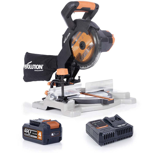 Evolution Cordless R185CMS-Li 185mm Kapp- und Gehrungssäge 18V-Li-Ion EXT mit Akku und Ladegerät inklusive Multi-Material-Sägeblatt