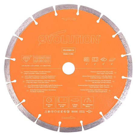 Evolution 230mm Premium-Diamantscheibe mit hoher Diamantkonzentration, segmentierter Rand Betonsägeblatt