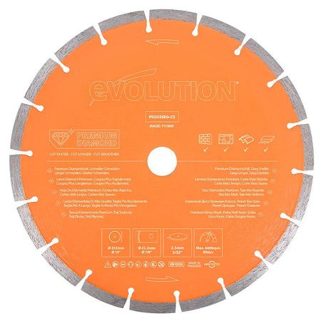 Evolution 255mm Premium-Diamantscheibe mit hoher Diamantkonzentration, segmentierter Rand Betonsägeblatt
