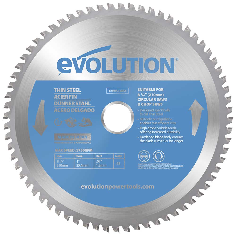 Evolution 210mm dünnstahlschneidendes 68-Zahn-TCT-Kreissägeblatt