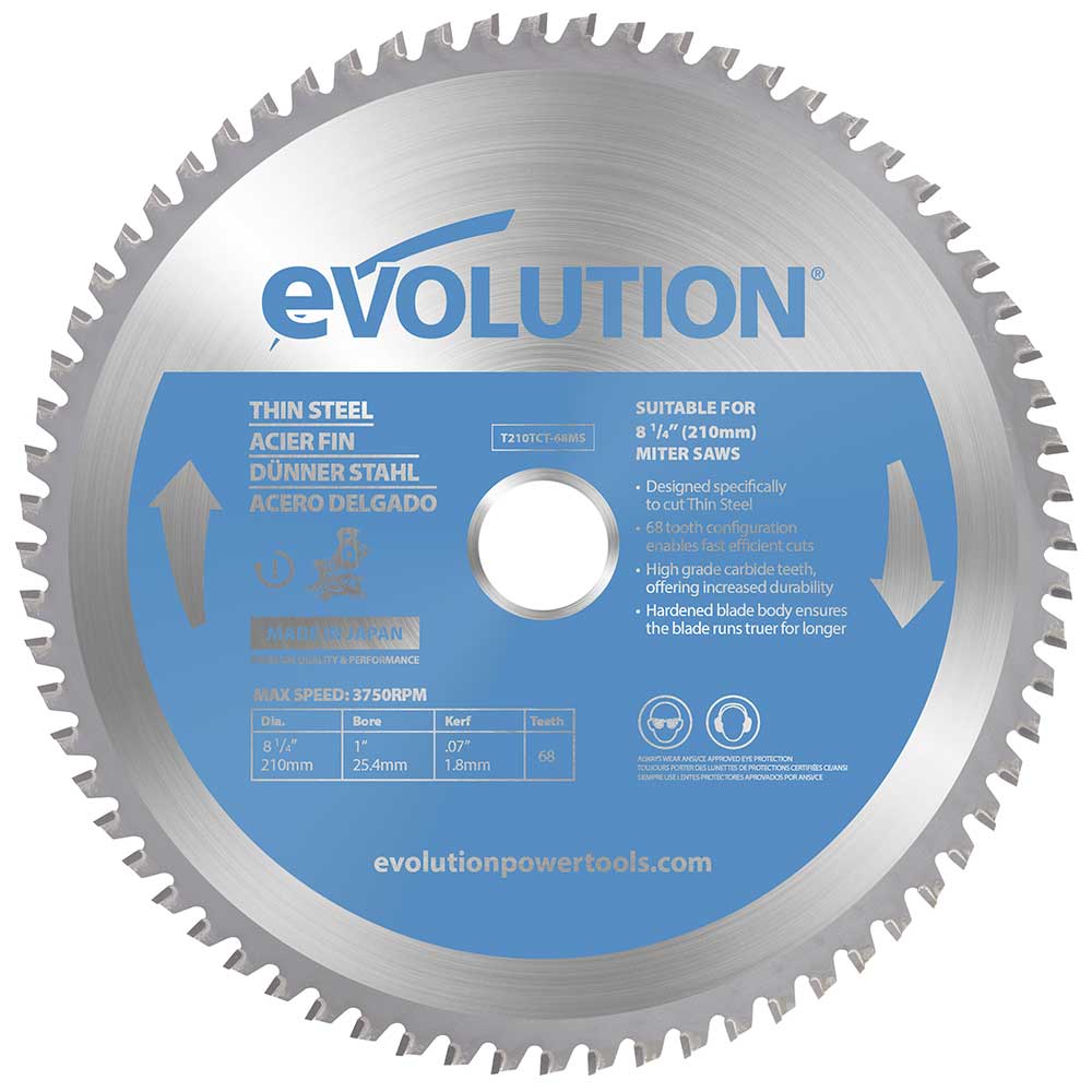 Evolution 210mm dünnstahlschneidende 68-Zahn-TCT-Gehrungssägeblatt