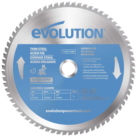 Evolution 255mm dünnstahlschneidendes 70-Zahn-TCT-Gehrungssägeblatt